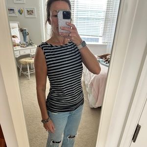 Gray and Black Stripe Boatneck Sleeveless Women's Top - Size Small